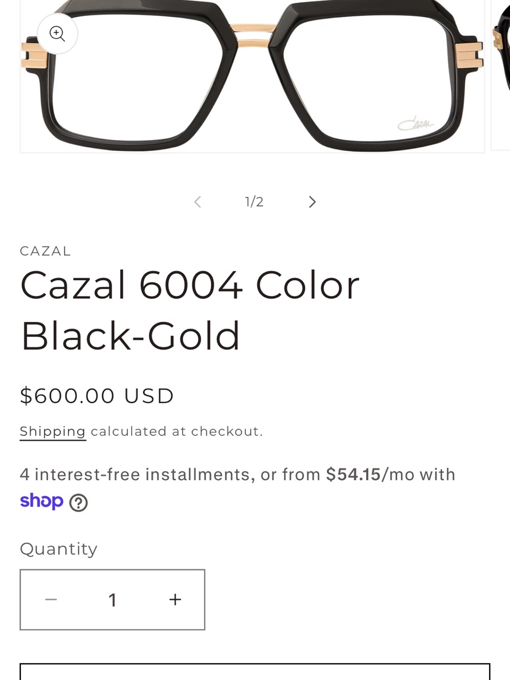 Cazal Men's Black and Gold Rectangle Sunglasses model 6004